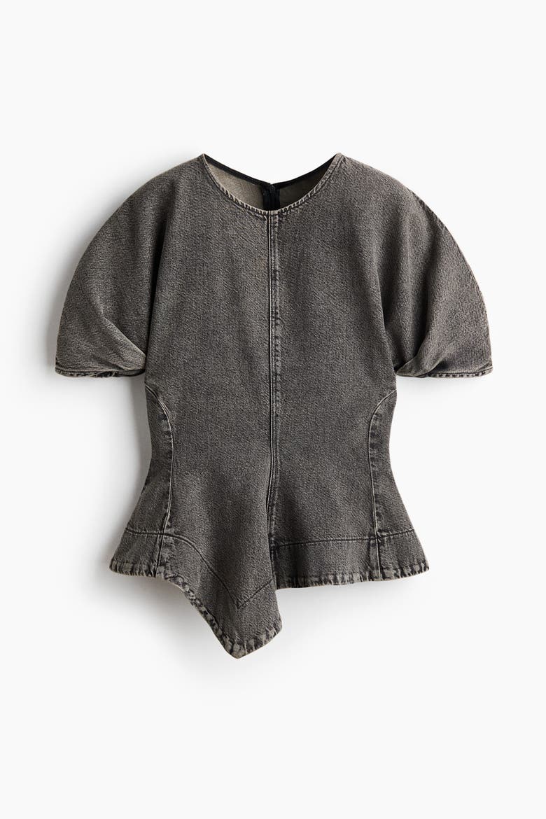 Denim Peplum Blouse, Alternate, color, Washed black