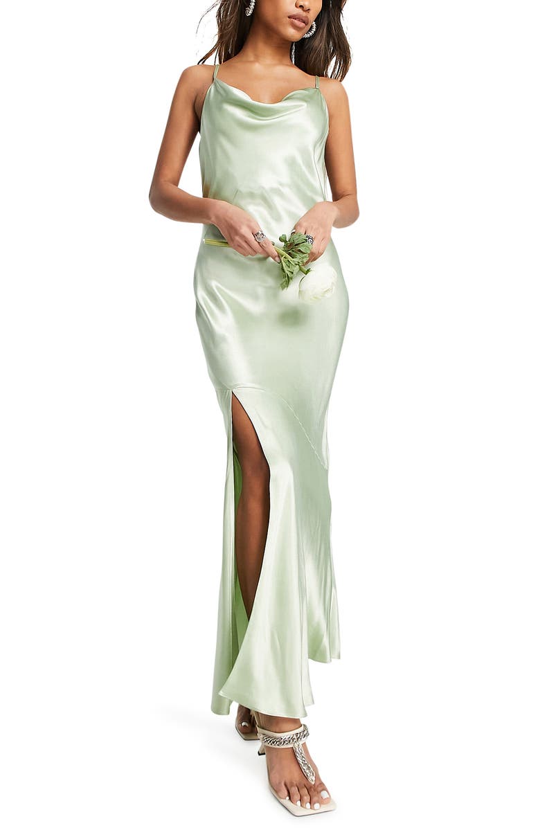 Topshop Tie Back Satin Bridesmaid Slipdress, Main, color, 