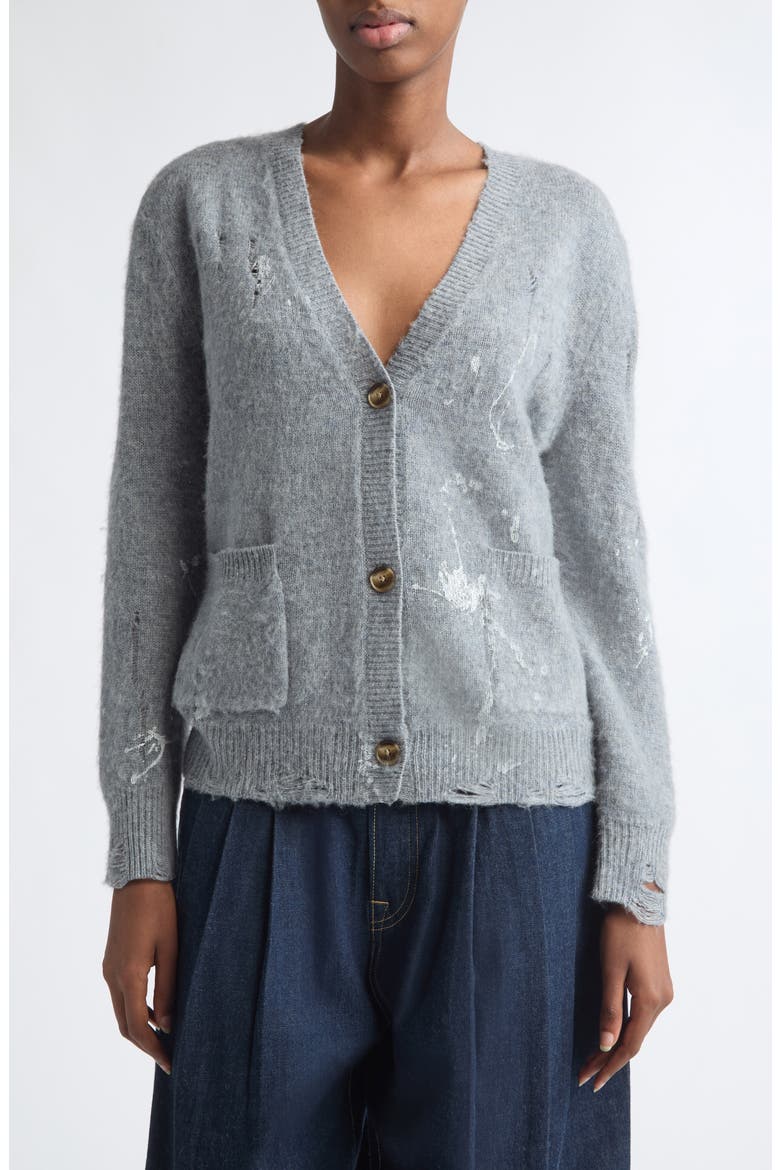 Distressed Wool & Cashmere Boy Cardigan, Main, color, HEATHER GREY