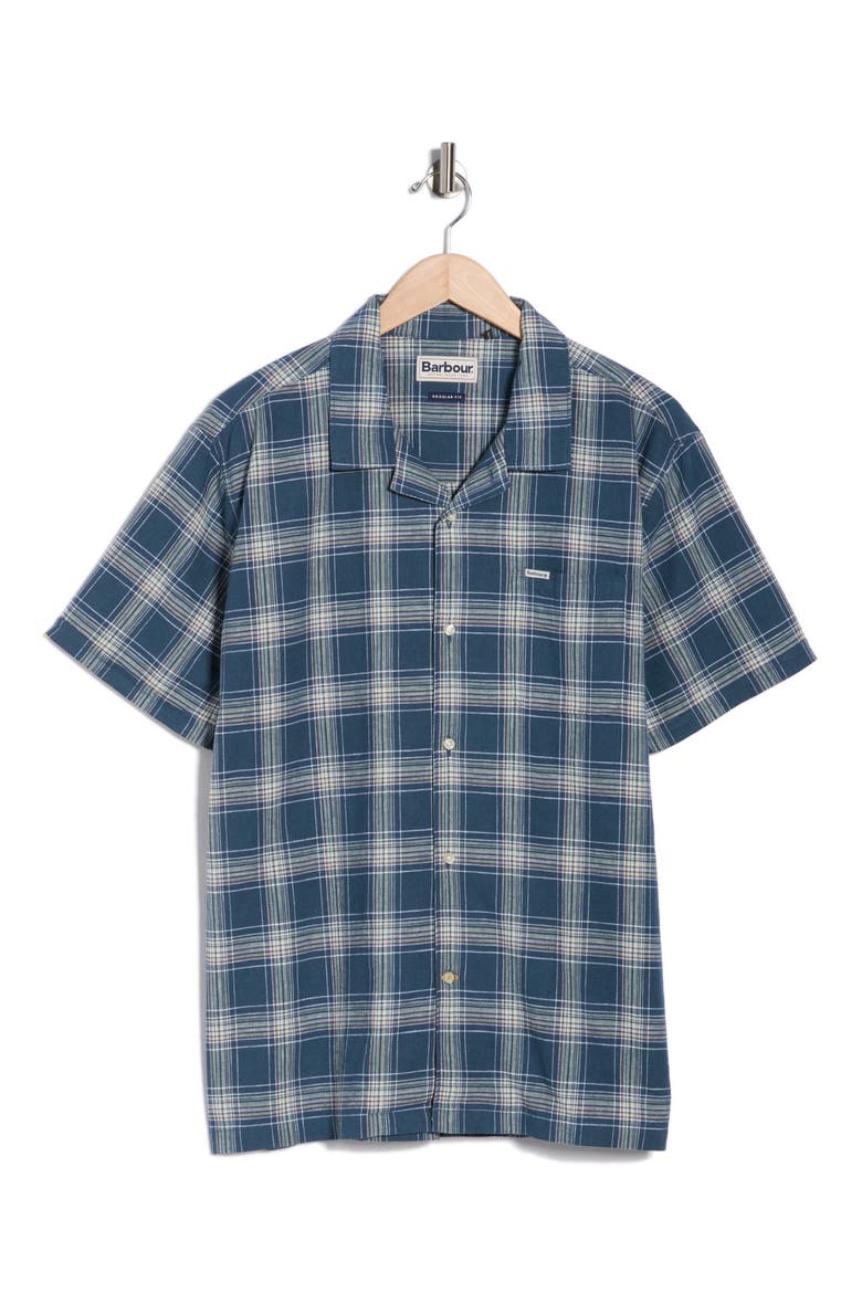Fairlands Regular Fit Plaid Short Sleeve Linen & Cotton Button-Up Shirt, Alternate, color, DUSK BLUE