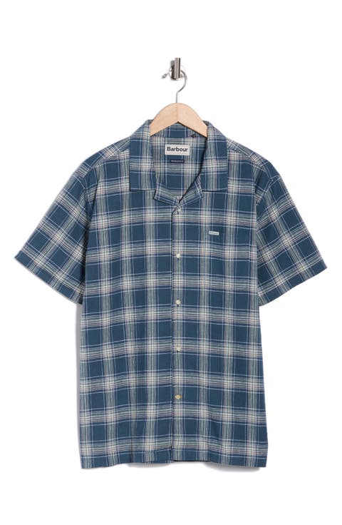 Fairlands Regular Fit Plaid Short Sleeve Linen & Cotton Button-Up Shirt