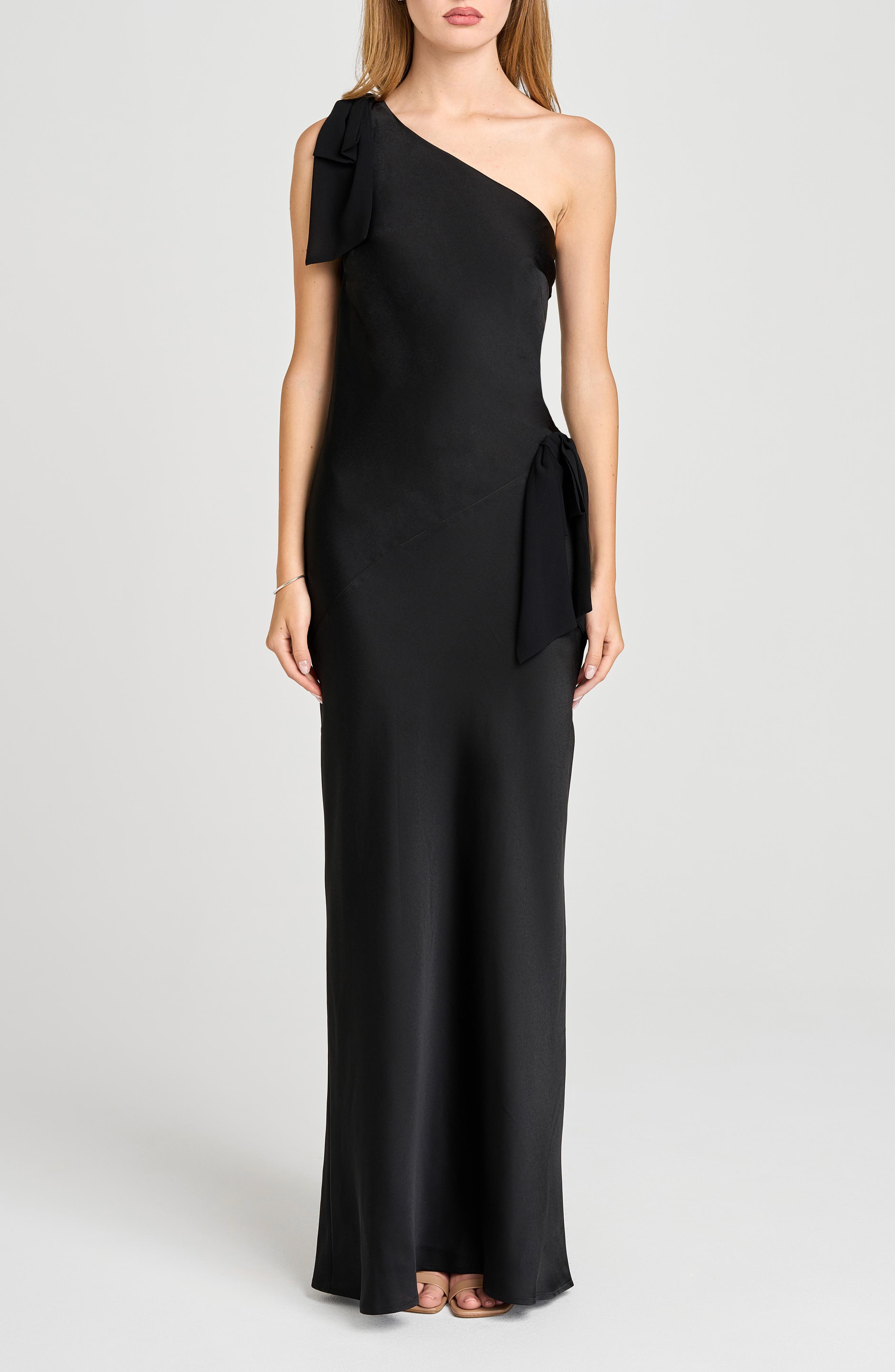 WAYF x Sara Walker Audrey One-Shoulder Washed Satin Maxi Dress