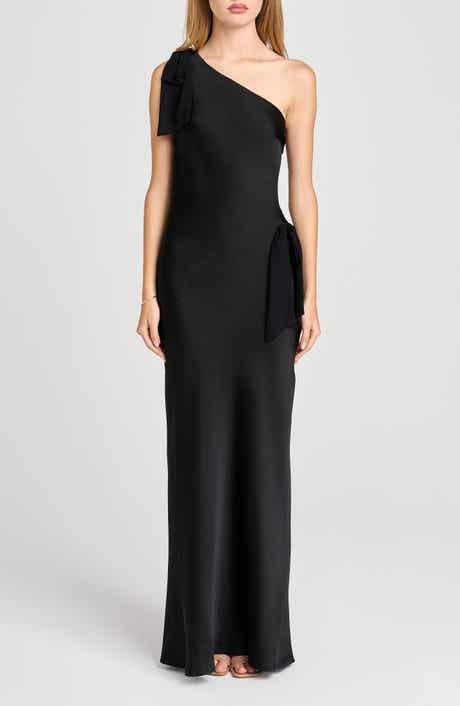 WAYF x Sara Walker Audrey One-Shoulder Washed Satin Maxi Dress