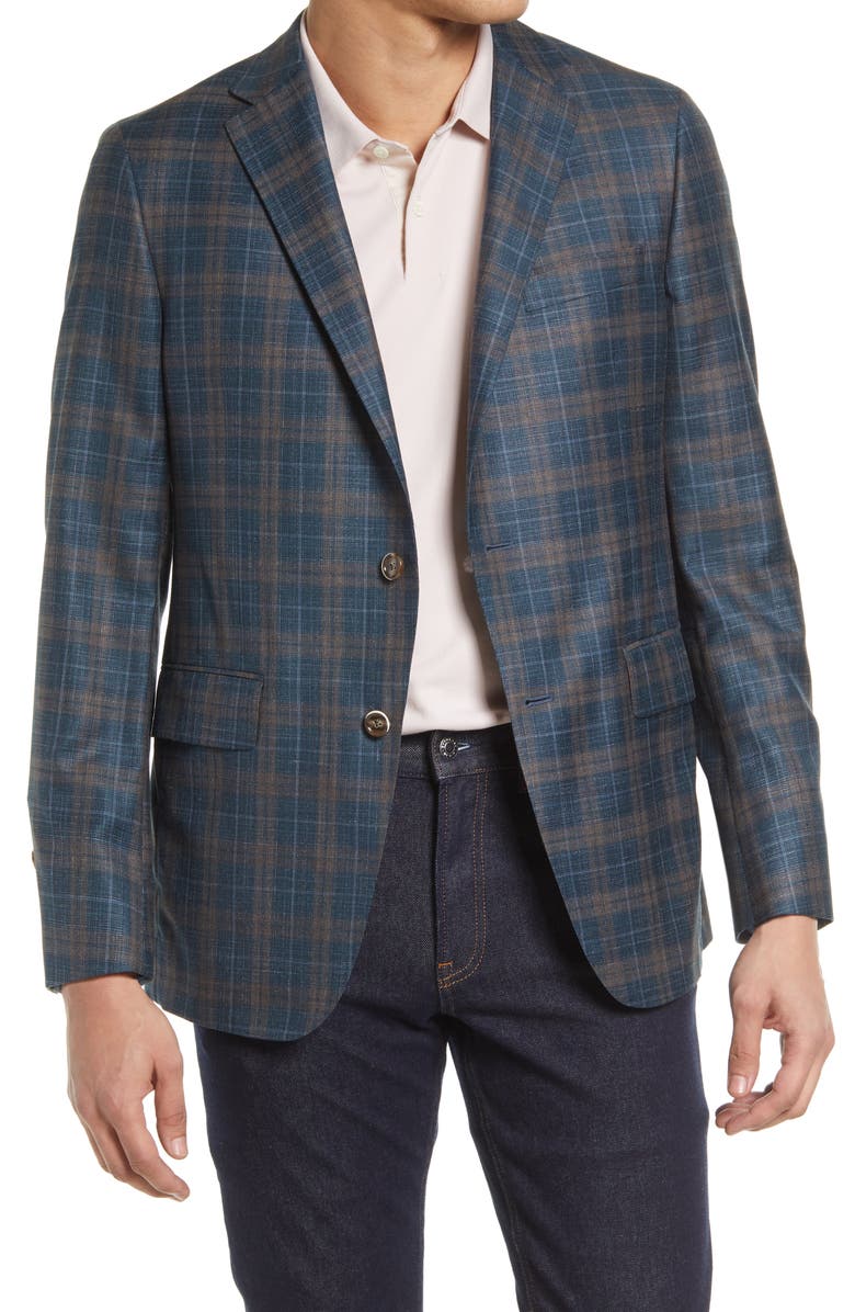 Hickey Freeman Plaid Wool Blend Sport Coat, Main, color,