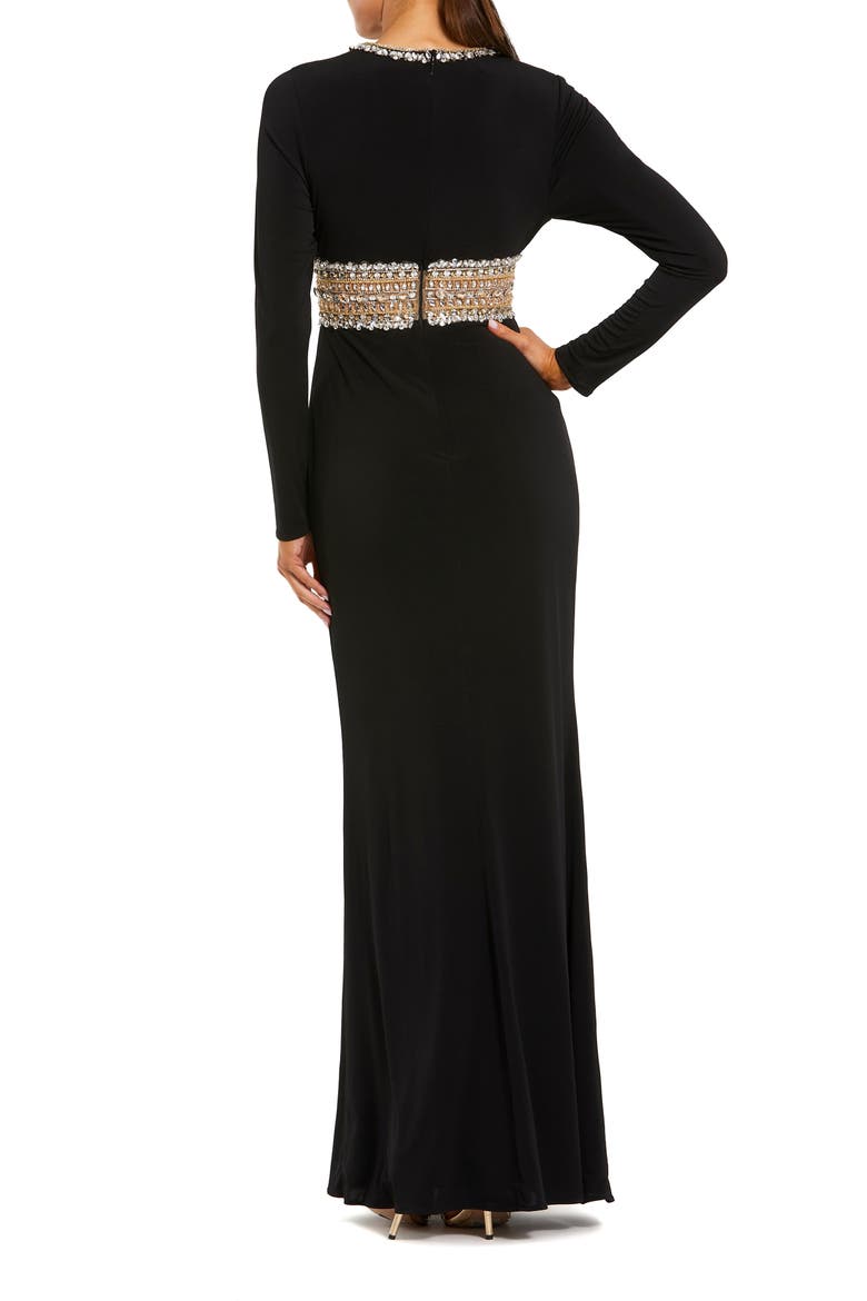 Long Sleeve Gown With Embellished Cut Out, Alternate, color, Black