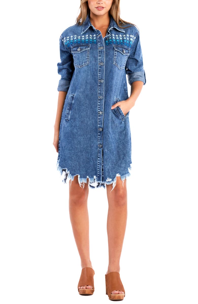 Billy T Superstar Distressed Denim Shirtdress, Alternate, color, Blue Combo