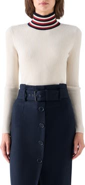 Akris punto Striped Mock Neck Merino Wool Sweater