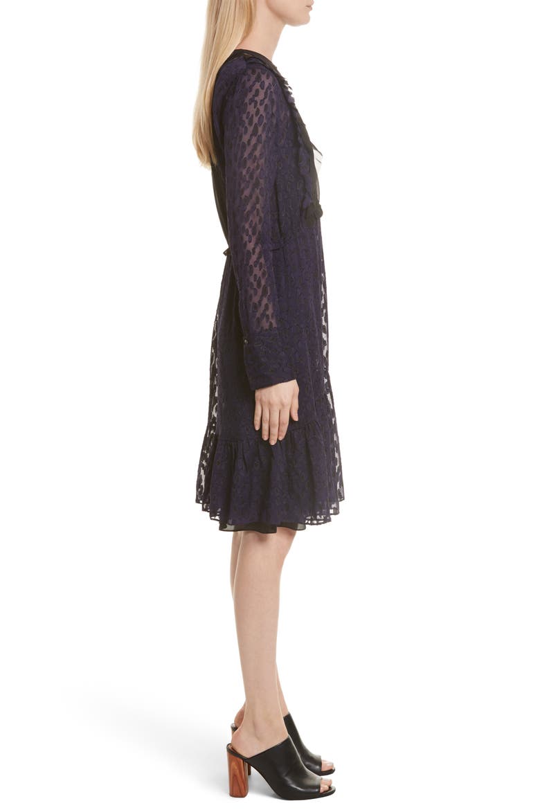 Fil Coupé Silk Blend Dress, Alternate, color, NAVY