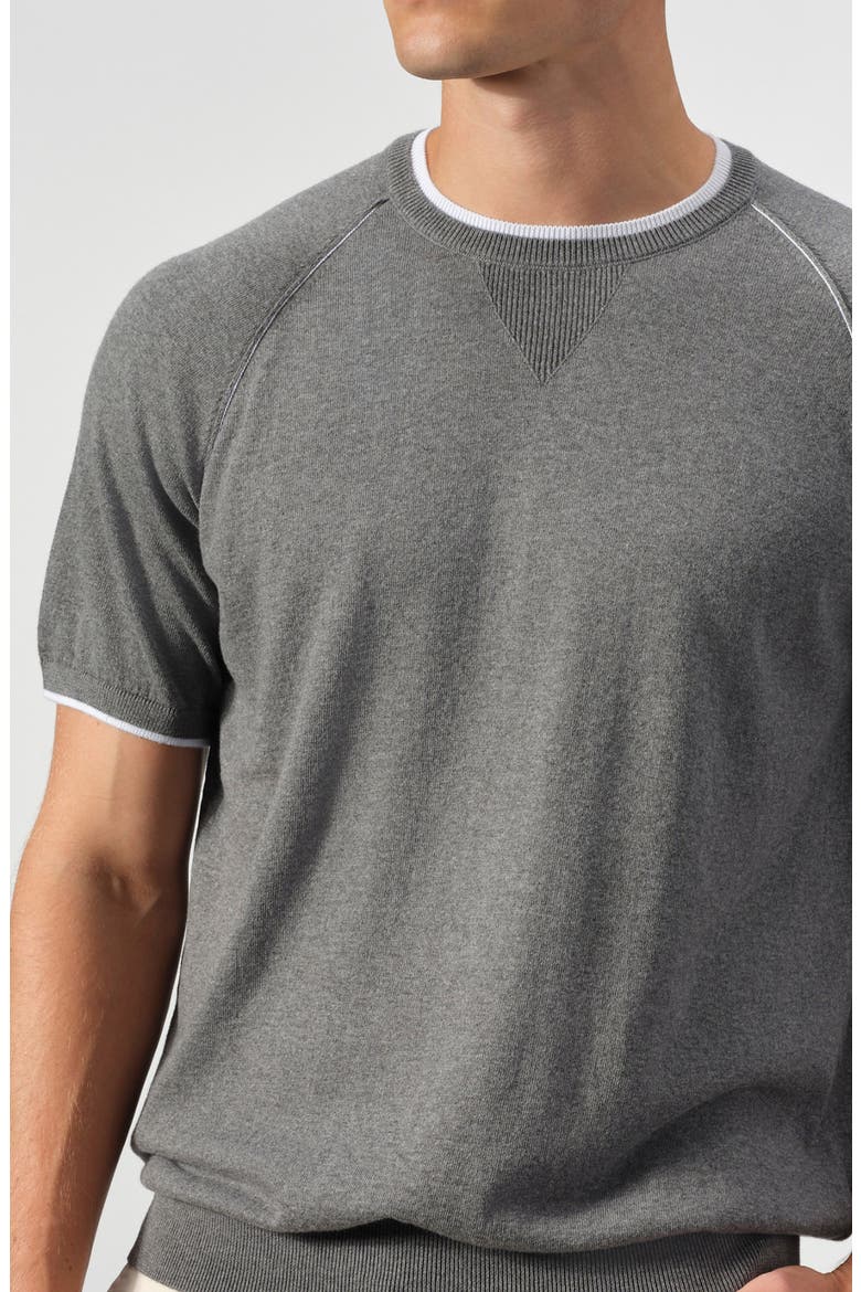 Contrast Stitch Short Sleeve Sweater, Alternate, color, PLATINUM