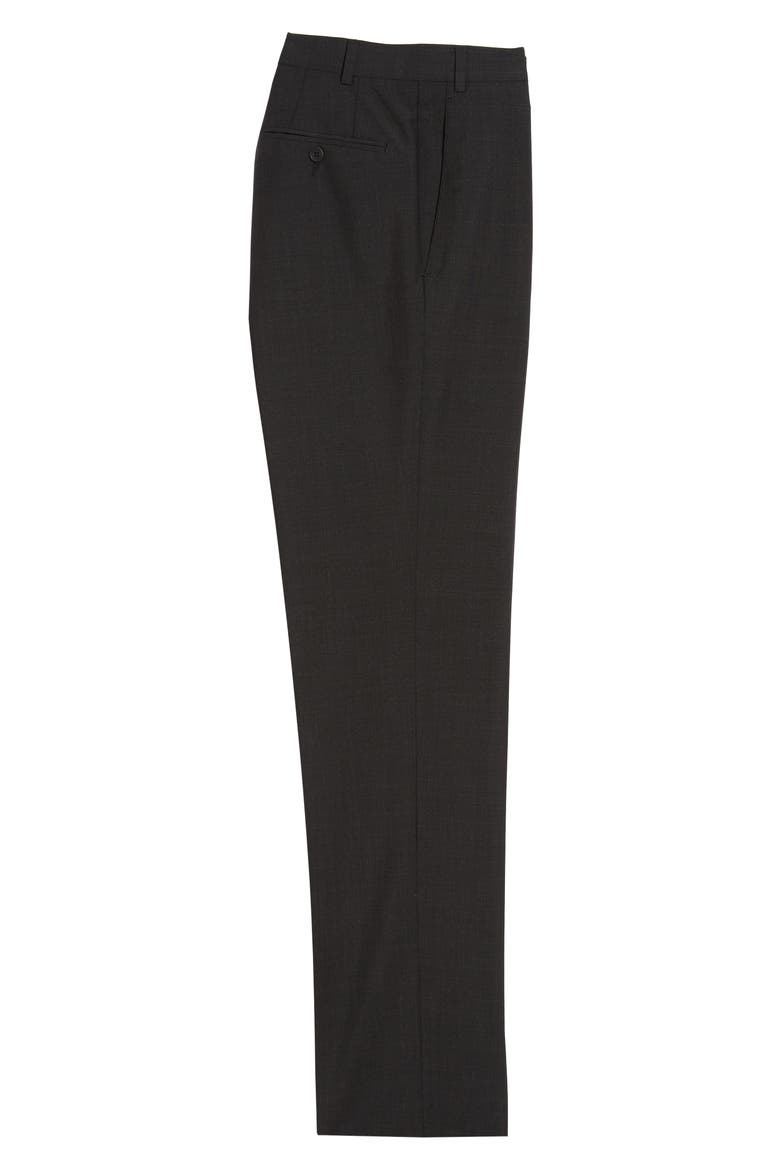 Torino Flat Front Solid Wool Trousers, Alternate, color, BLACK CAVIAR MICRO GRID
