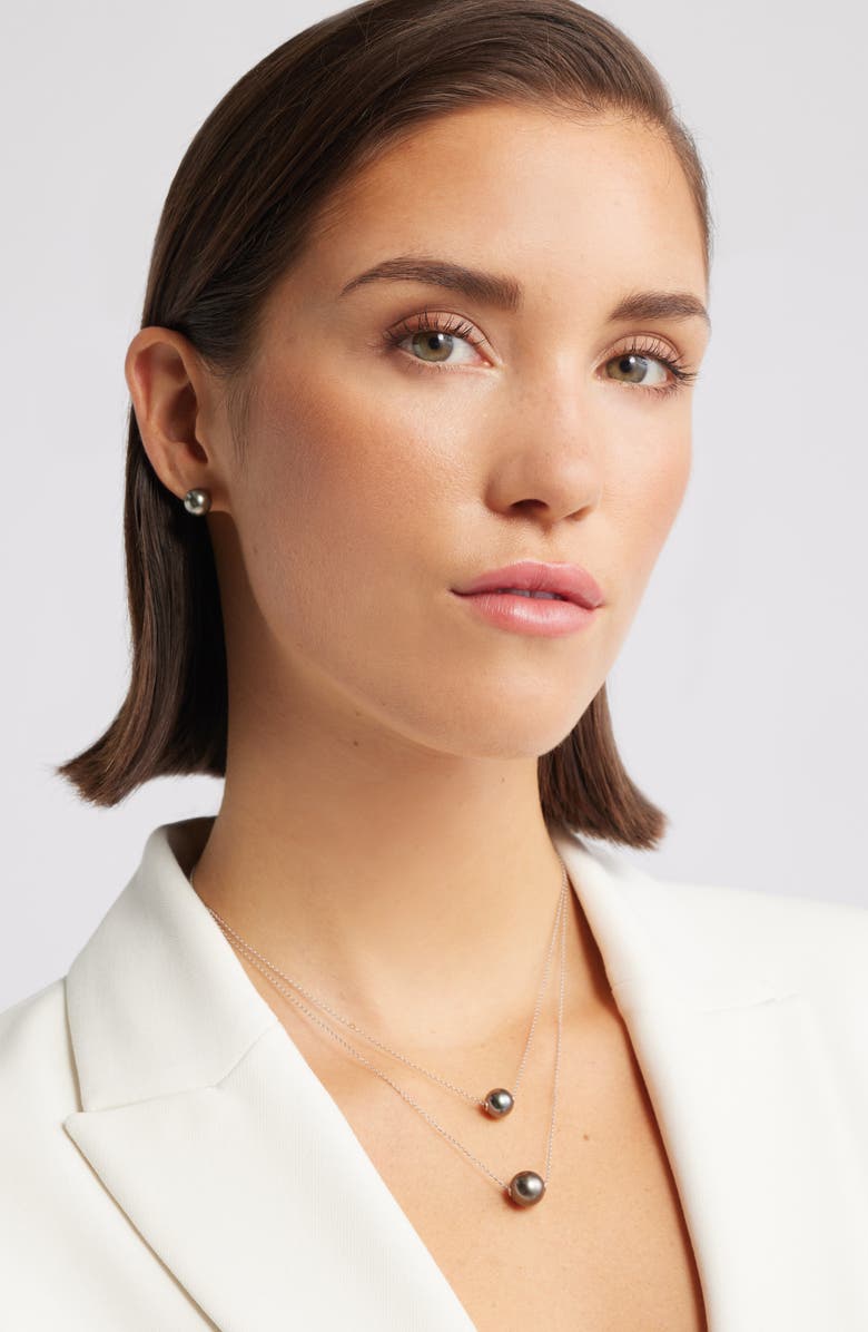 Nordstrom Tahitian Pearl Stud Earrings, Alternate, color, Grey- 14K White Gold