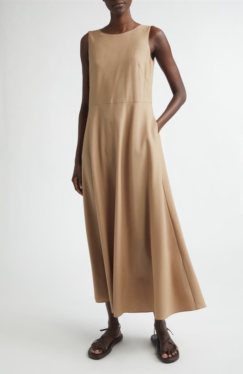 Lafayette 148 New York Sleeveless Tropical Wool Blend Midi Dress, Main, color, Brownstone