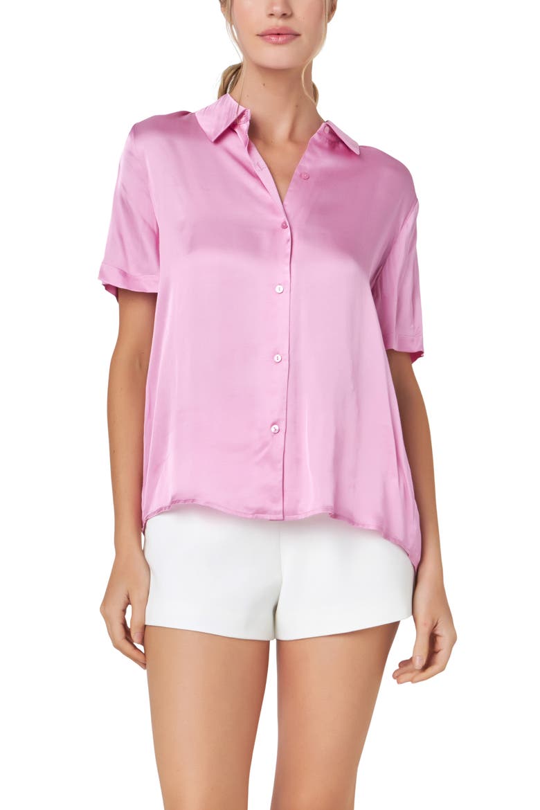 Short Sleeve Satin Shirt, Alternate, color, PINK