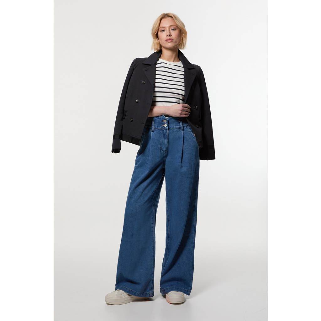 Karen Millen Denim Wide Leg Trousers In Blue