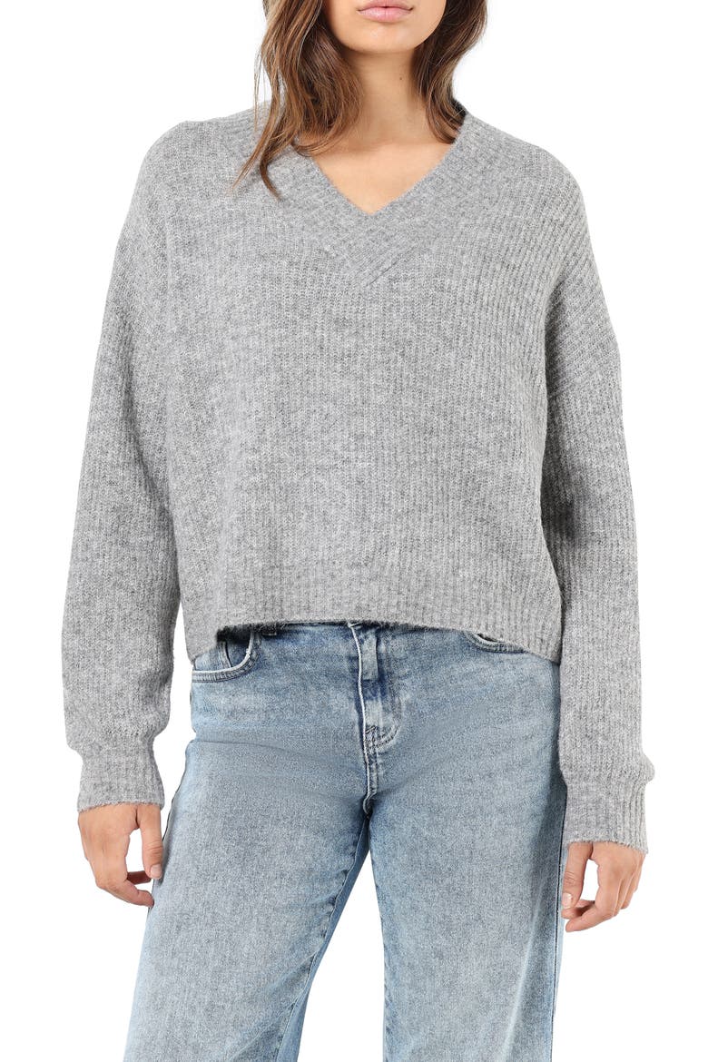 Balance Drop Shoulder V-Neck Sweater, Main, color, MEDIUM GREY MELANGE