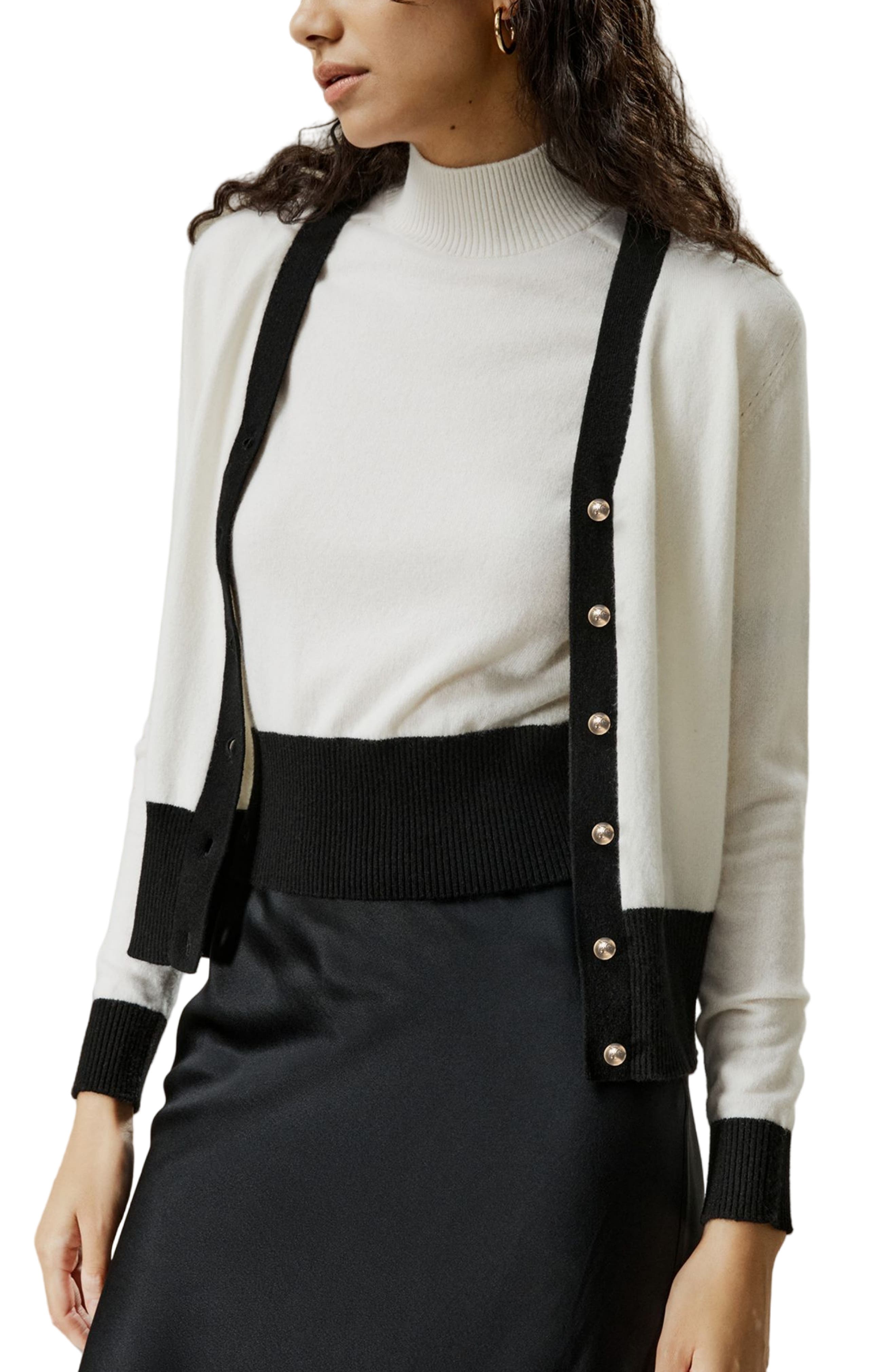 Gemini Cashmere Cardigan with Contrasting Hem - image 3