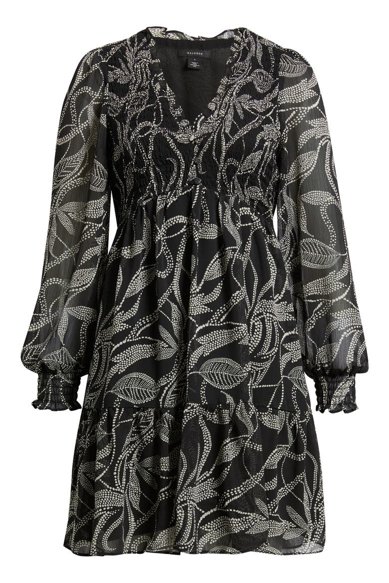Smocked Long Sleeve Dress, Alternate, color, RICH BLACK