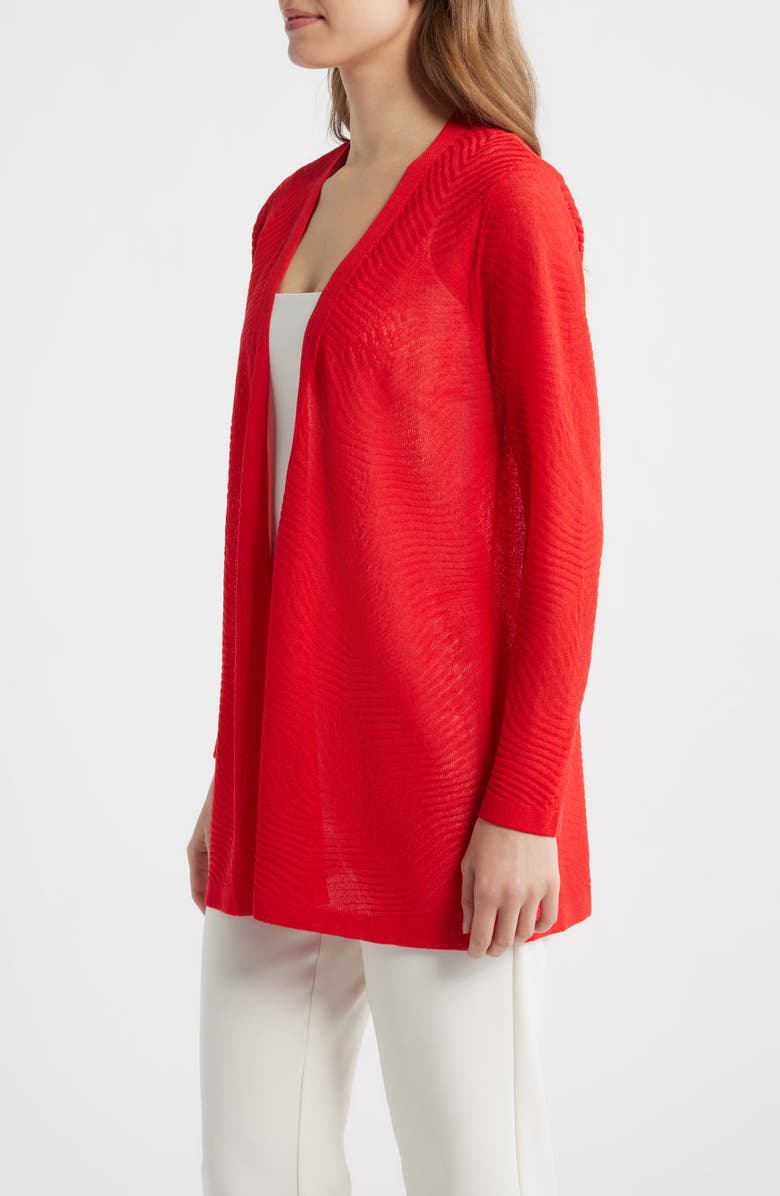 Anne Klein Texture Stitch Sheer Long Cardigan, Alternate, color, Begonia Red
