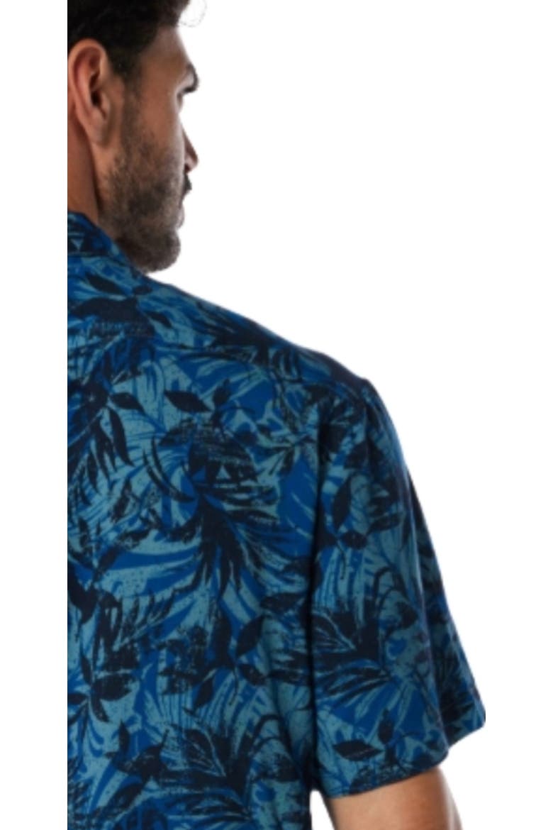 Tropical Print Button-Down Hawaiian Camp Shirt, Alternate, color, Blue bush