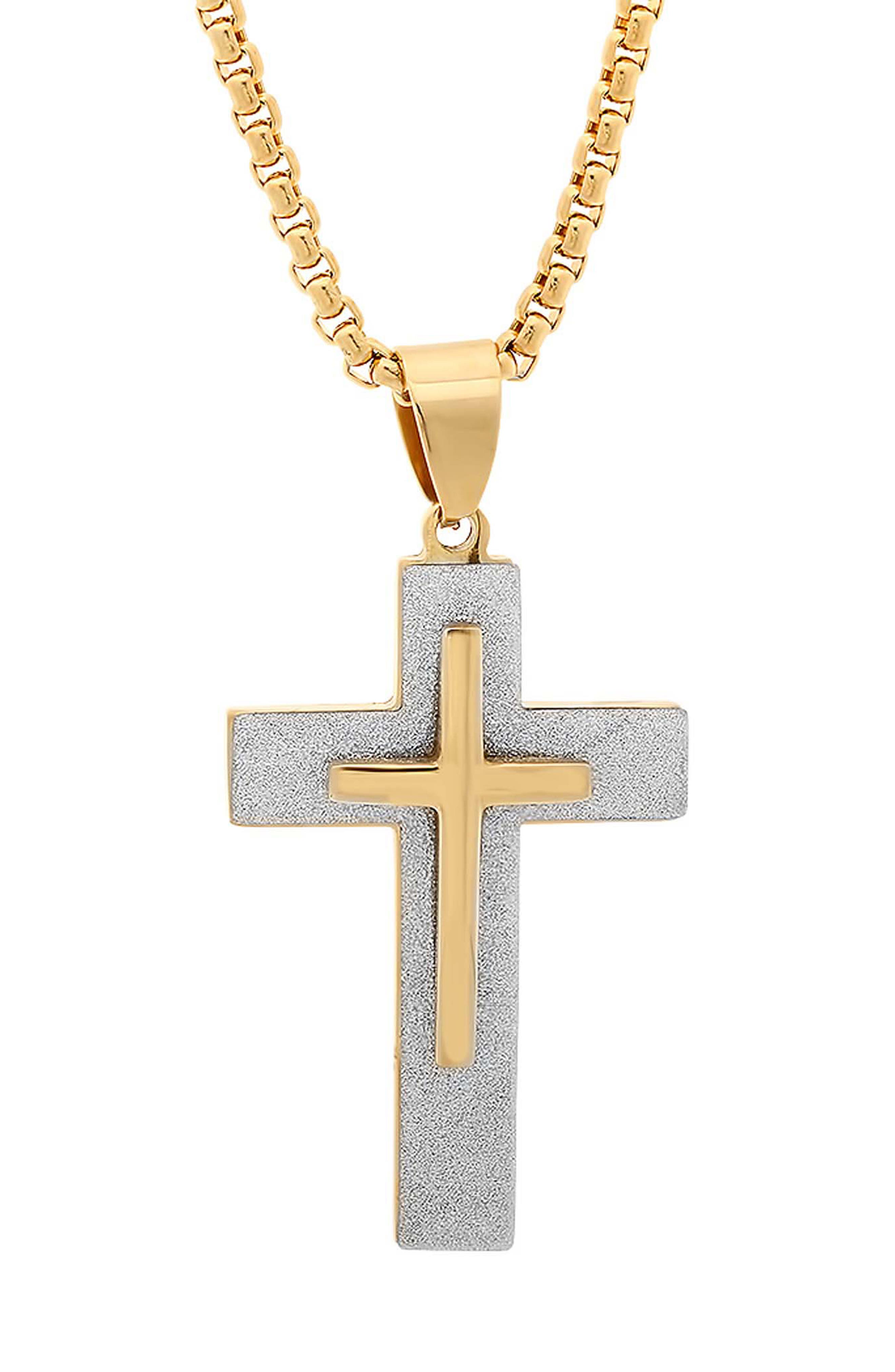 Men's 18k Gold Plated Layered Cross Necklace