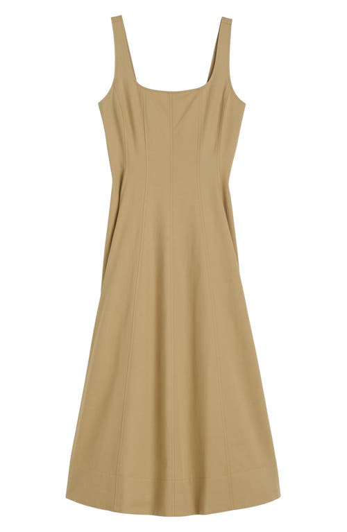 Shop Madewell Seamed Square Neck Sleeveless Midi Dress In Heritage Khaki