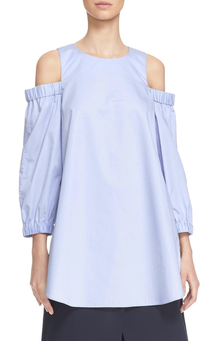 Tibi Satin Poplin Cold Shoulder Top, Main, color, 