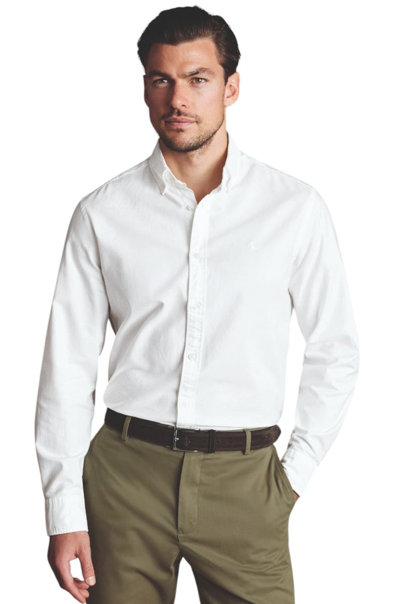 Charles Tyrwhitt Plain Button-Down Stretch Washed Oxford Shirt, Main, color, White