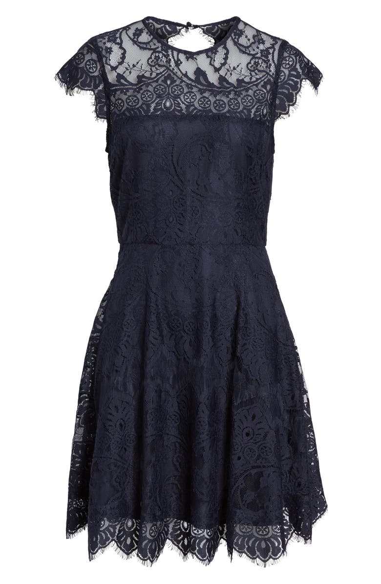 BB Dakota by Steve Madden BB Dakota Rhianna Open Back Lace Fit & Flare Cocktail Dress, Alternate, color,