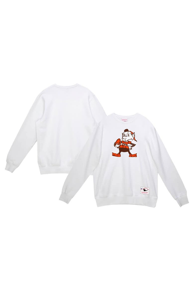 Men's Mitchell & Ness White Cleveland Browns Basic Fleece Pullover Sweatshirt, Main, color, White