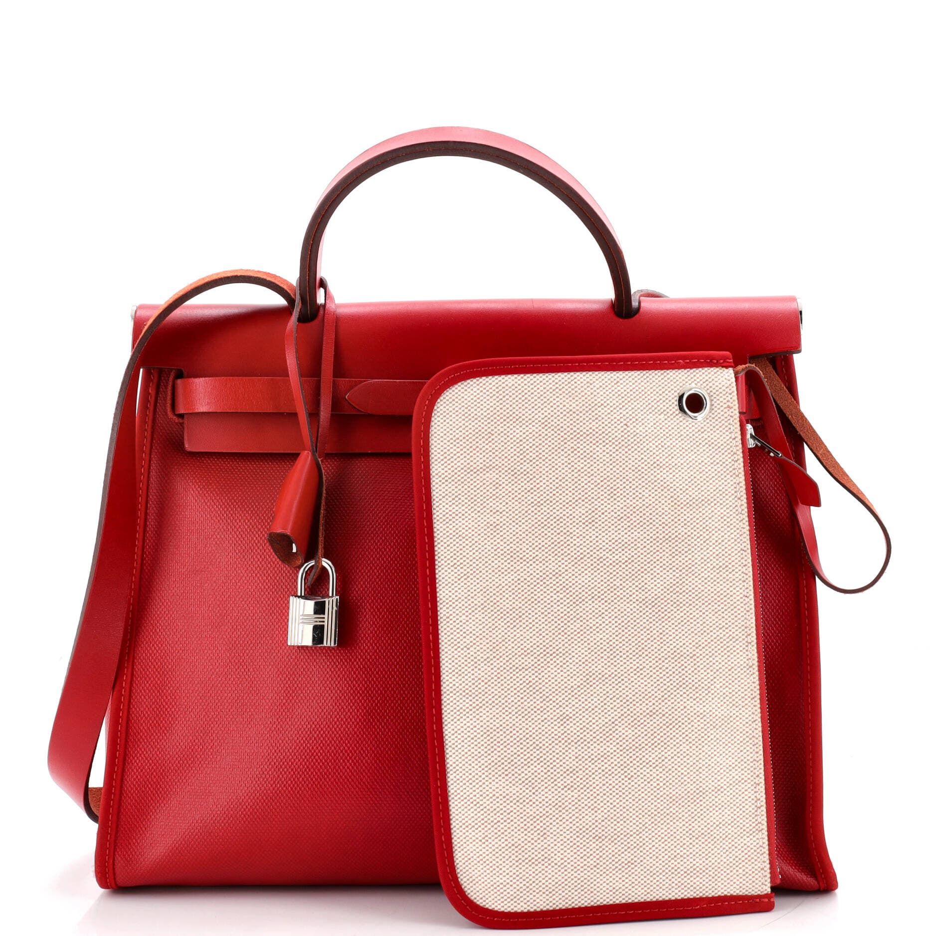 Pre-Owned Hermes Herbag Zip Berline Vache Canvas and Leather 31, Alternate, color, Rouge Piment