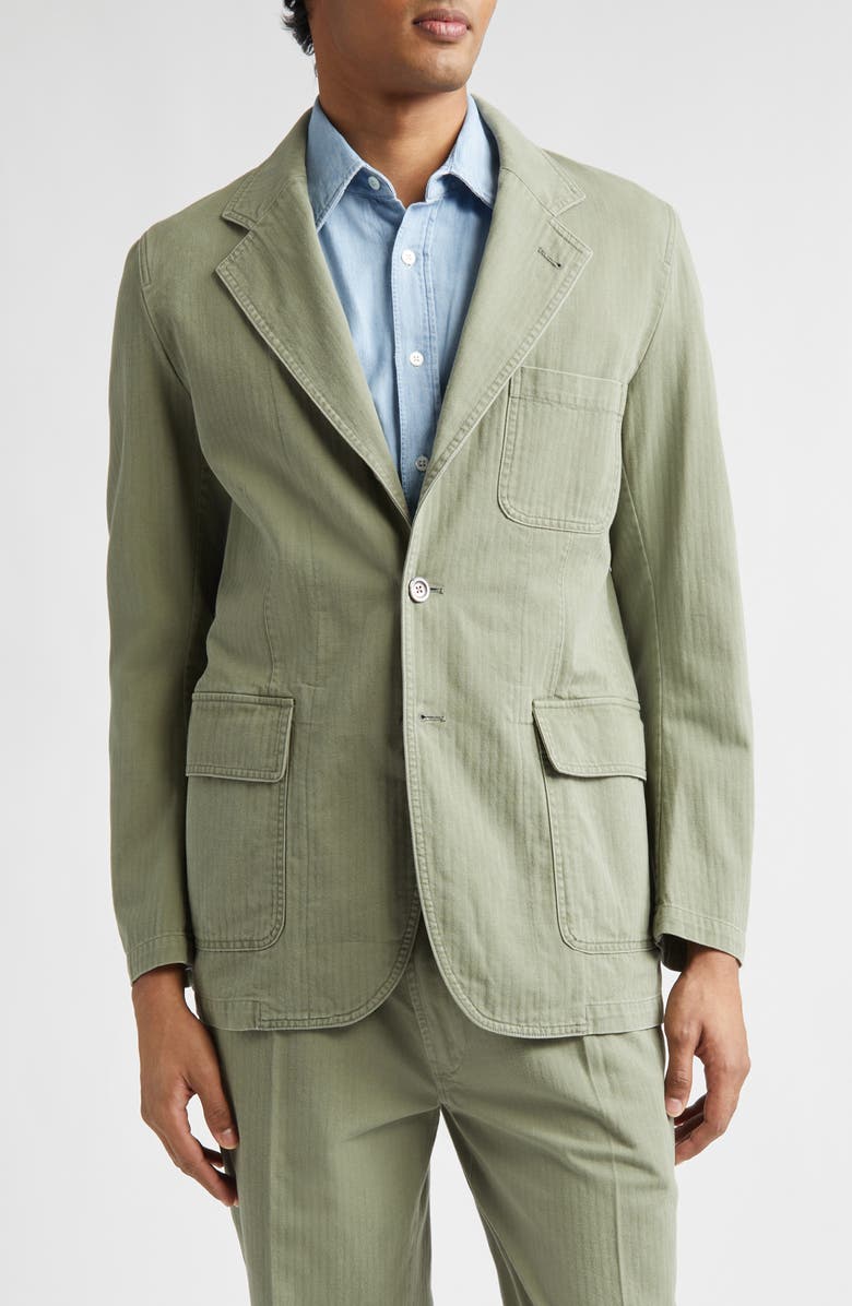 Drake's Games Cotton Herringbone Blazer, Main, color, Olive