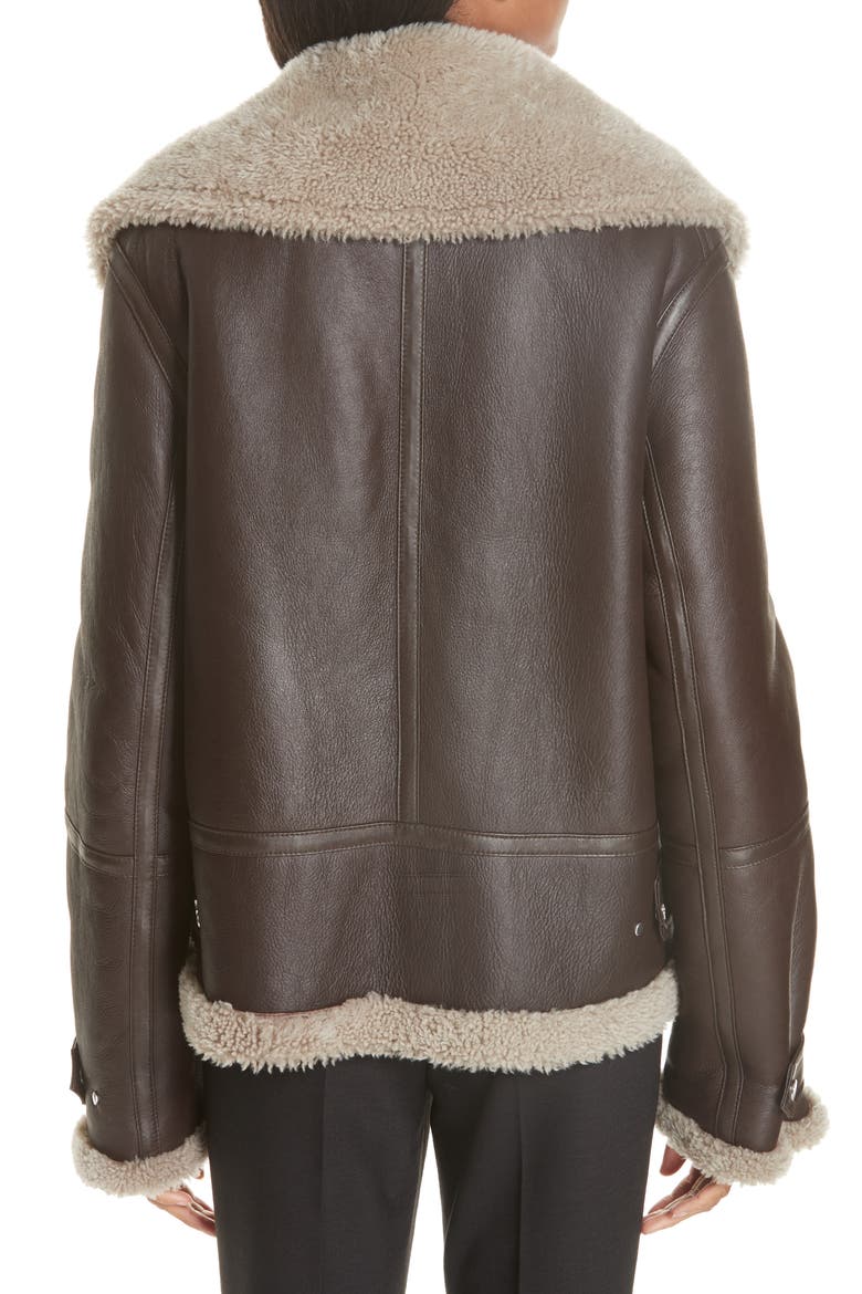 Genuine Shearling Aviator Jacket, Alternate, color, DARK WOOD