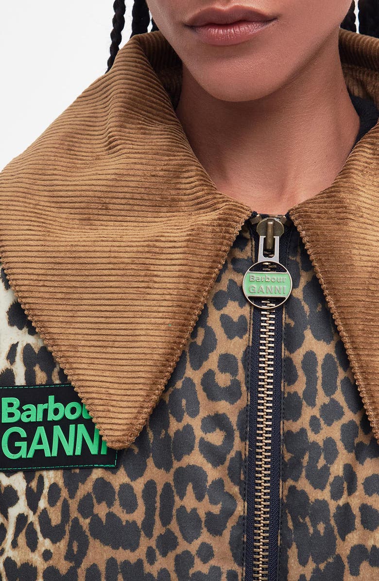 BARBOUR X GANNI Leopard Print Waxed Cotton Bomber Jacket, Alternate, color, 