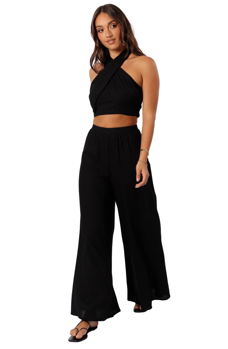 Petal & Pup Mary Halter Crop Top & Wide Leg Pants, Alternate, color, Black