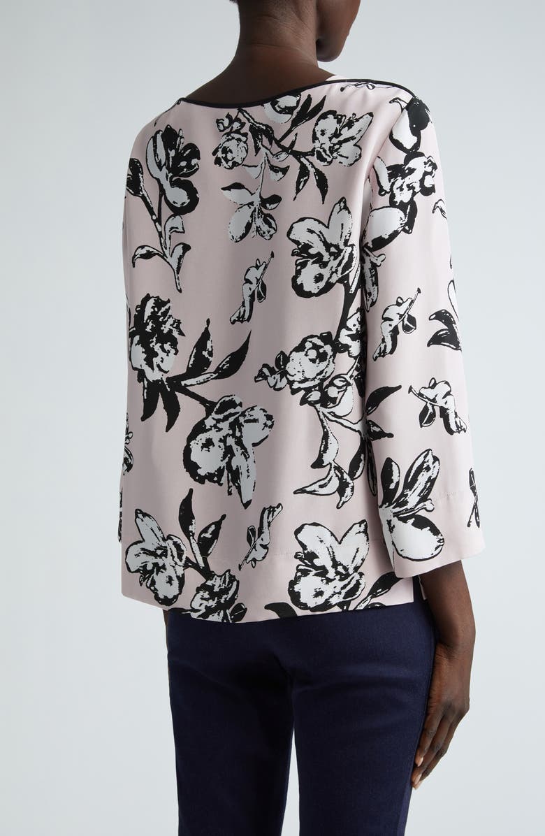 St. John Collection Magnolia Floral Bateau Neck Silk Top, Alternate, color, Pale Pink Multi