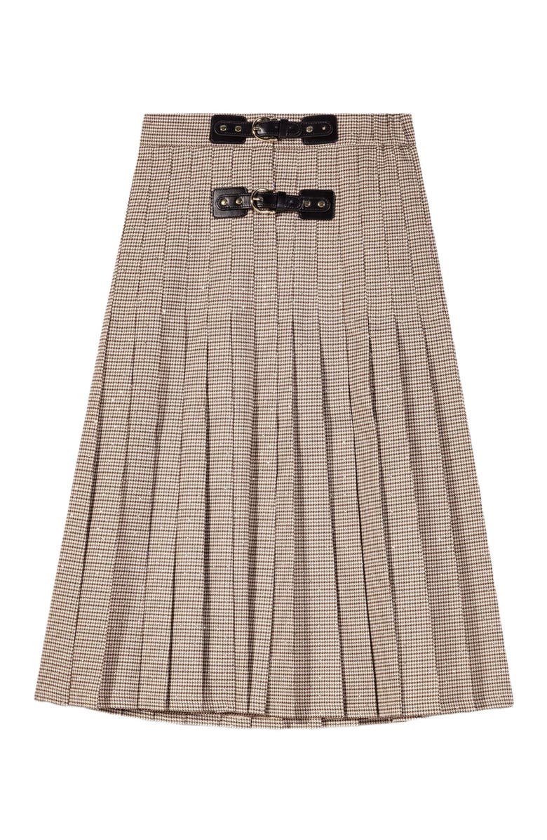 maje Pleated checked midi skirt, Alternate, color, Brown