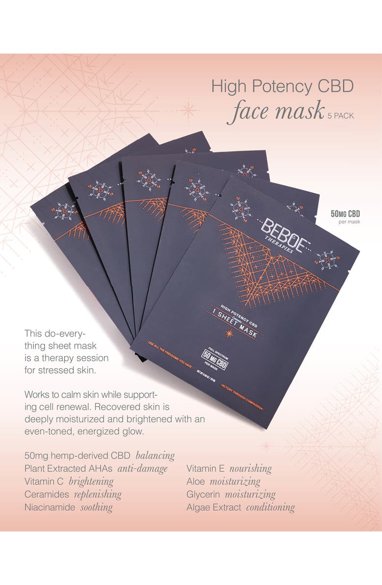 Beboe Therapies Set of 5 High Potency CBD Sheet Mask, Alternate, color,
