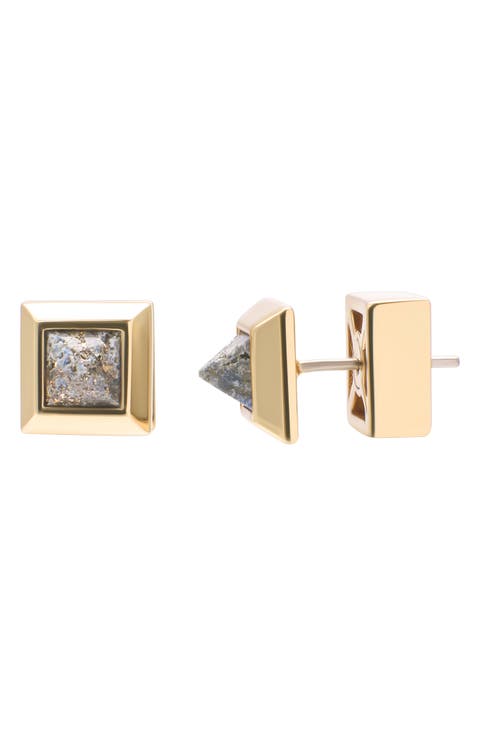 Asymmetric Pyramid Lapis Lazuli Stud Earrings