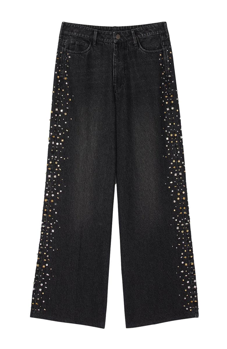 SANDRO Wide-leg rhinestone jeans, Alternate, color, 
