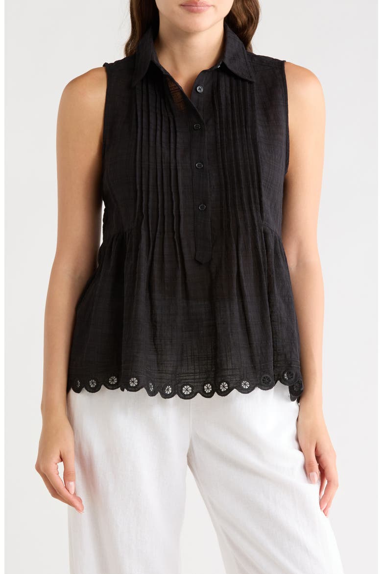 Sleeveless Button Front Eyelet Top, Main, color, BLACK