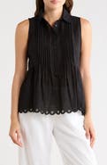 MAX STUDIO Sleeveless Button Front Eyelet Top