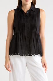 MAX STUDIO Sleeveless Button Front Eyelet Top