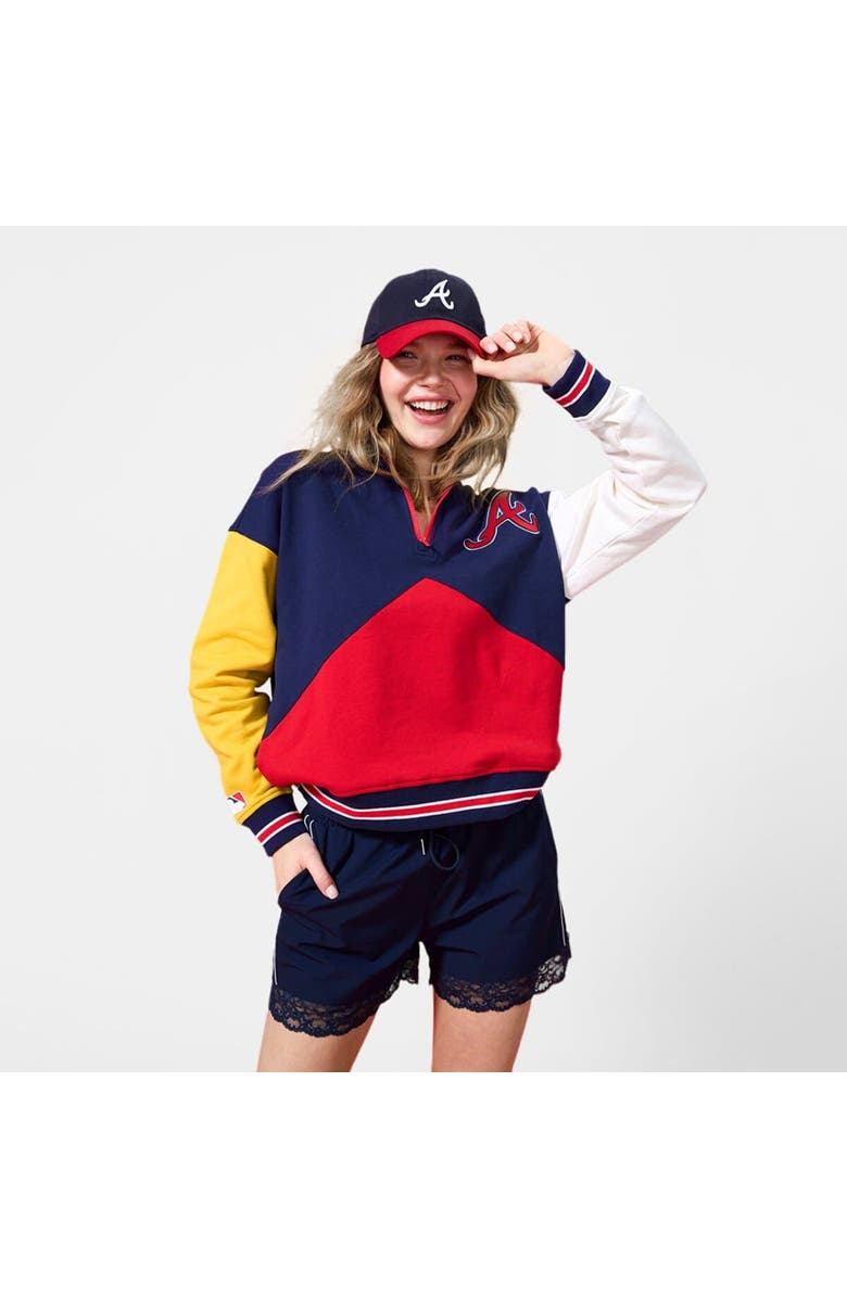 Terez Women's Terez Navy Atlanta Braves Classic Colorblock Quarter-Zip Sweatshirt, Alternate, color, 
