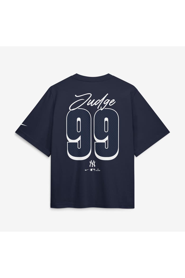 Women's Nike Aaron Judge Navy New York Yankees Premium Essentials Boxy Name & Number T-Shirt, Alternate, color, Navy