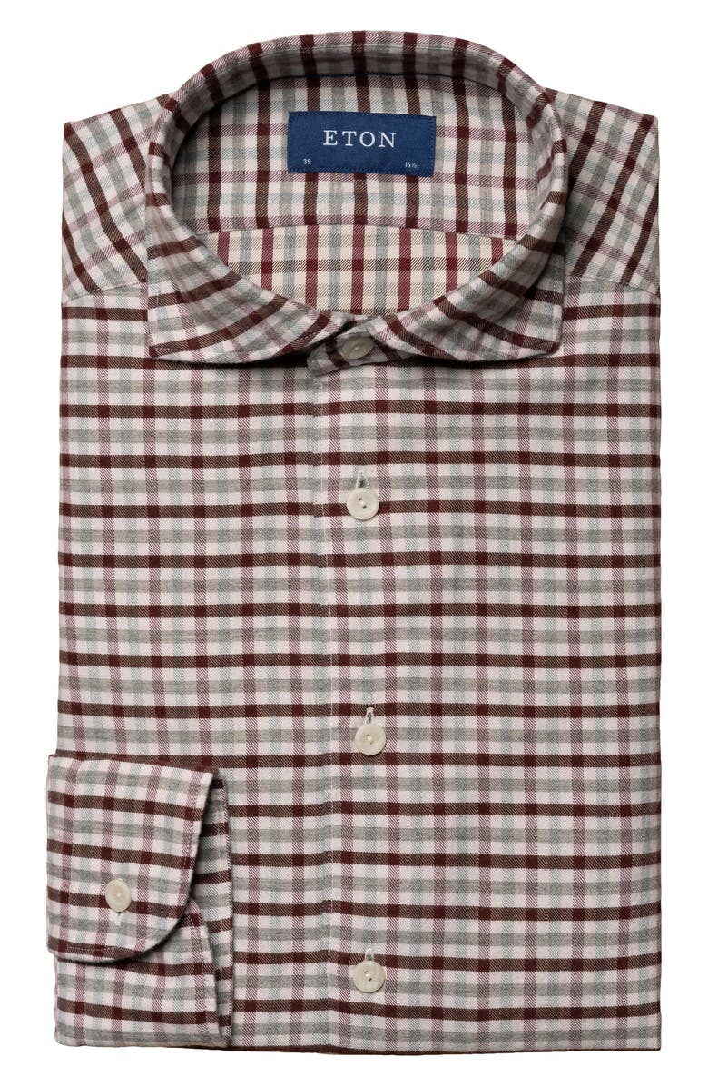 Eton Contemporary Fit Plaid Flannel Dress Shirt, Alternate, color, 