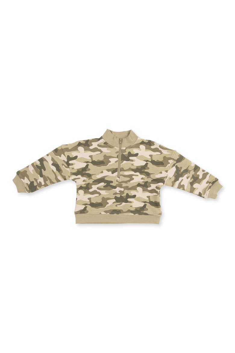 Kids' Camo Print Half Zip French Terry Sweatshirt, Main, color, GREEN