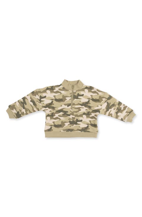 Kids' Camo Print Half Zip French Terry Sweatshirt