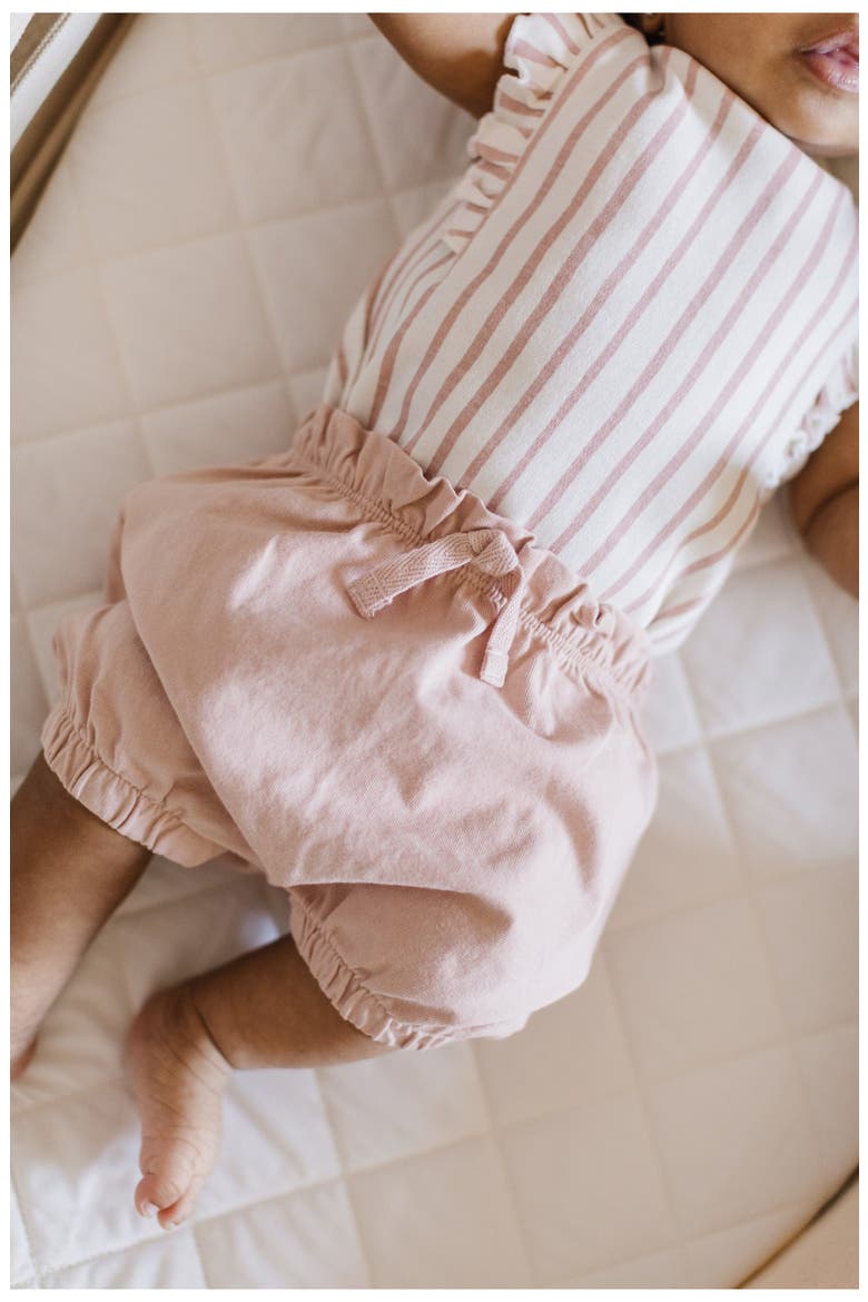 Ruffle Organic Cotton Bodysuit, Alternate, color, STRIPES AWAY PEONY