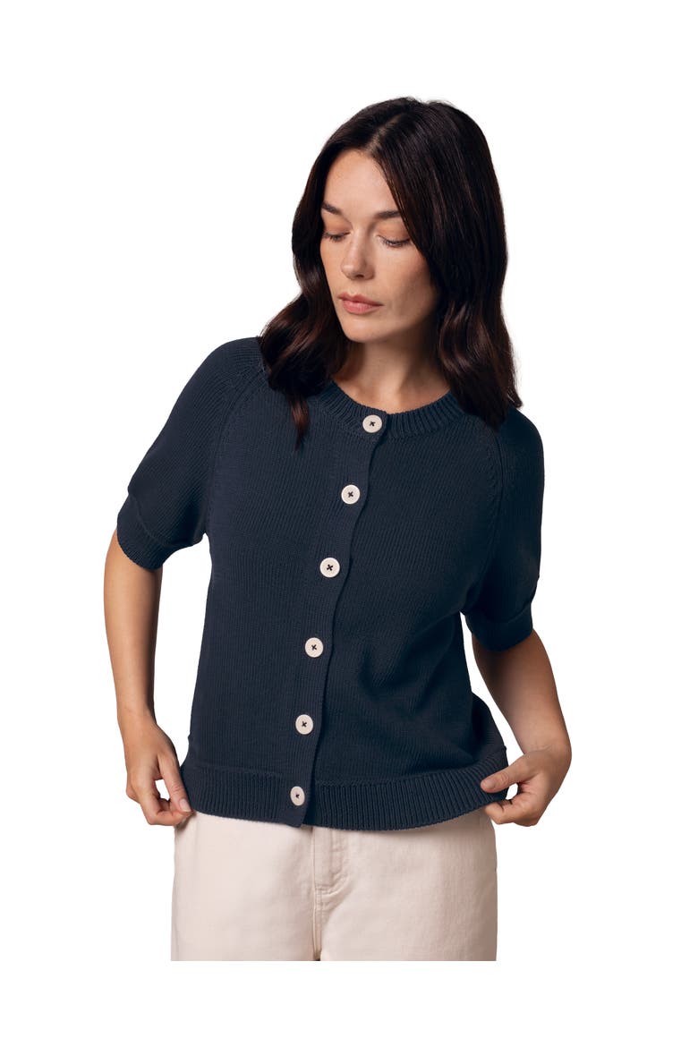 Short Sleeve Knitted Cardigan, Main, color, Navy
