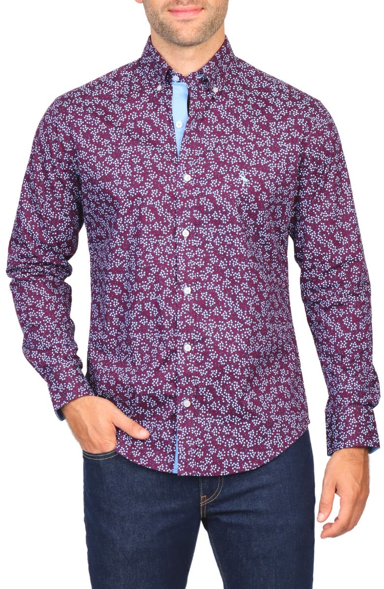 TailorByrd Ditsy Floral Print Stretch Button-Down Shirt, Main, color, 